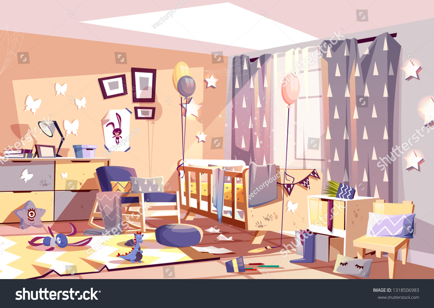 Little Child Messy Room Interior Scattered Stock Illustration ...