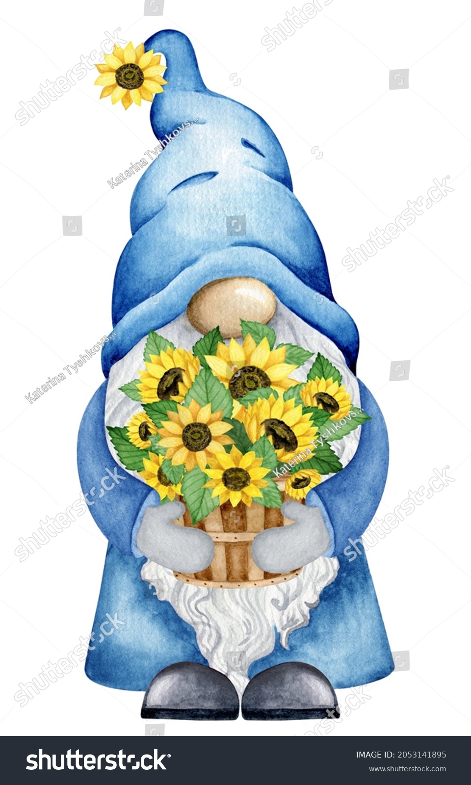 Little Cute Autumn Gnome Sunflower Bouquet Stock Illustration ...