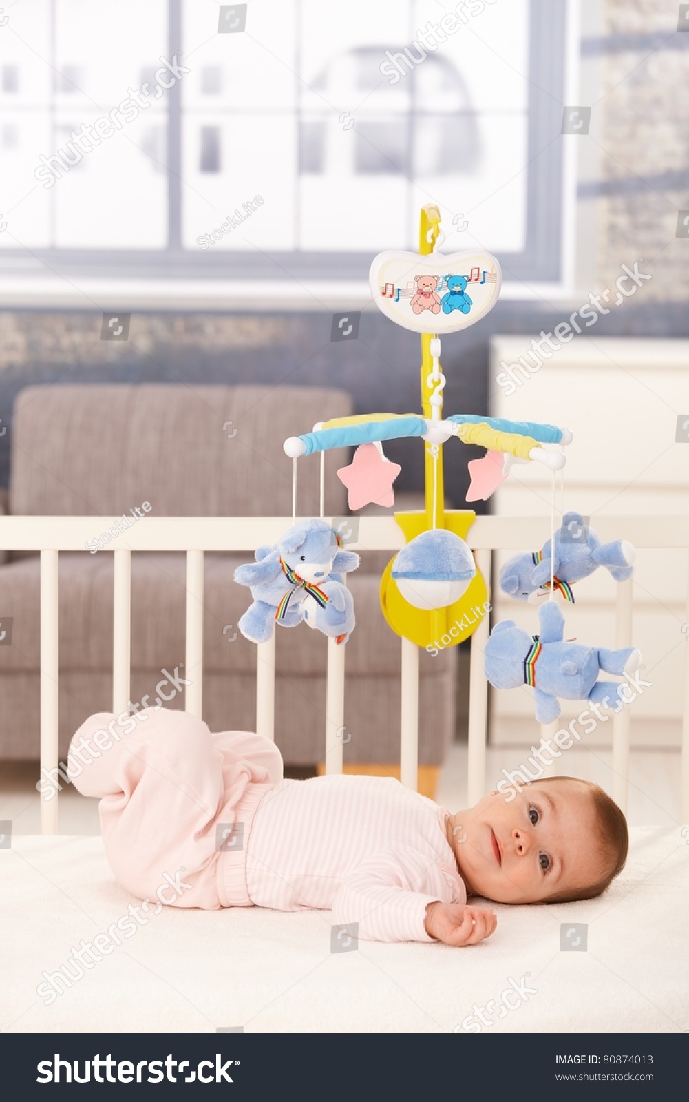 Little Cute Baby Girl Lying Crib Stock Photo Edit Now 80874013