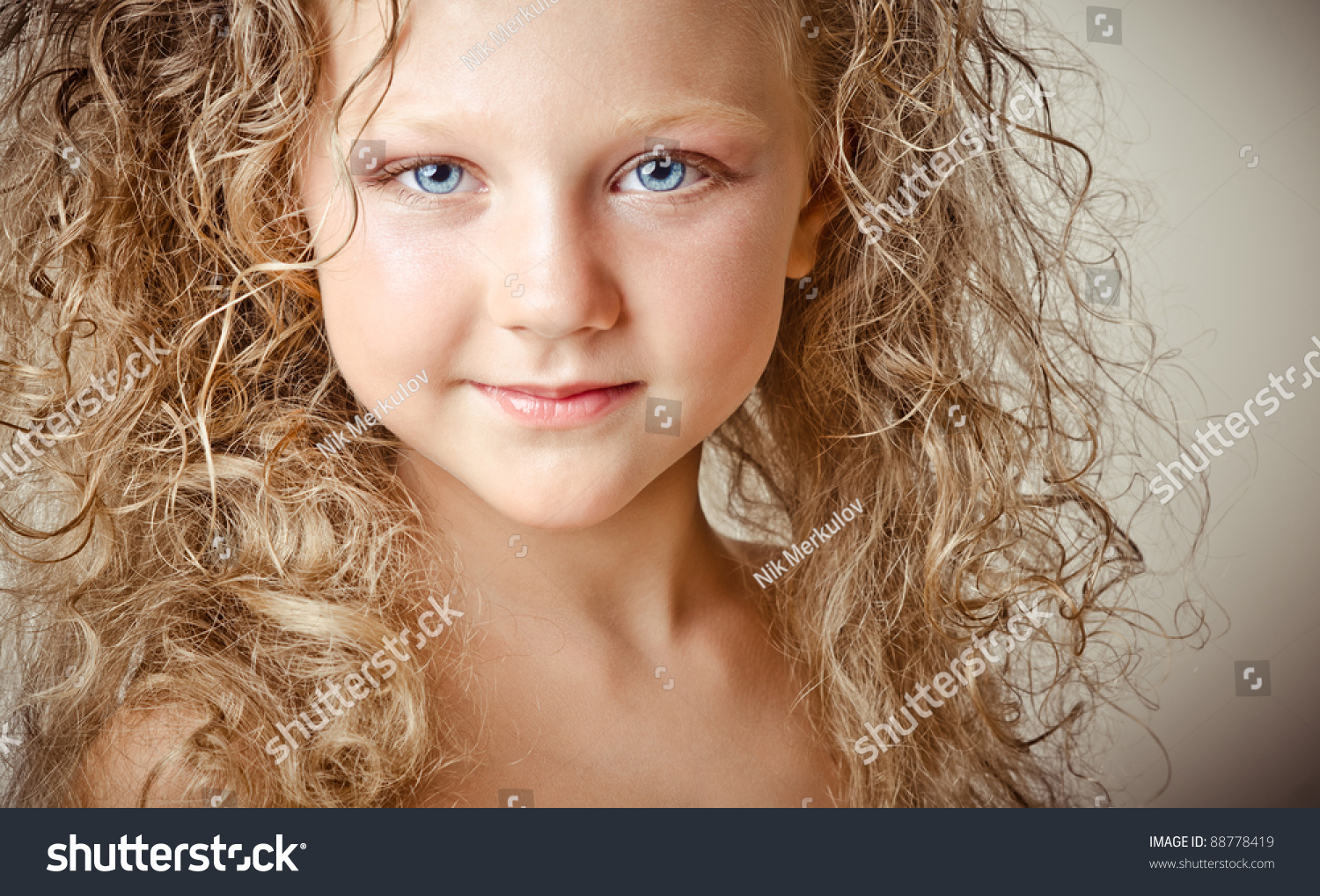 Little Cute Blonde Baby Curls Blue Stock Photo Edit Now 88778419