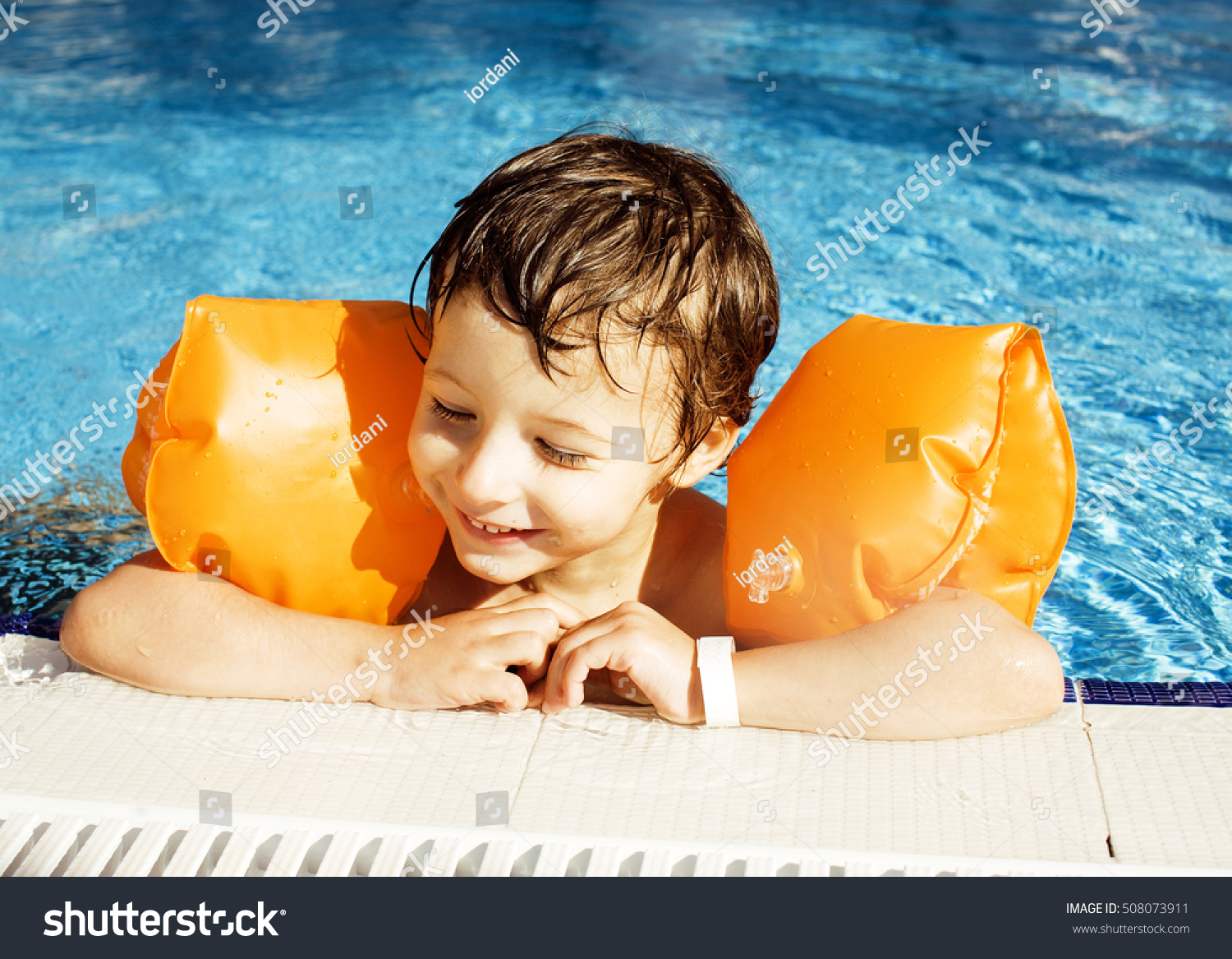 Little Cute Boy Swimming Pool Stock Photo Edit Now 508073911