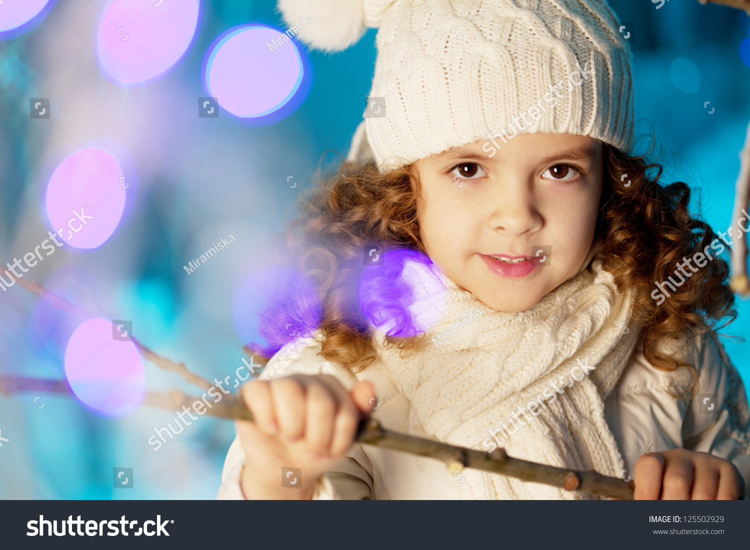 Little Cute Winter Girl With Rabbit Stock Photo 125502929 : Shutterstock