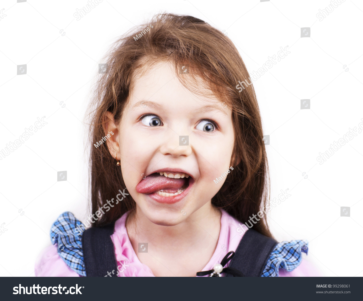 Little Funny Expressive Girl With Her Tongue Out, Isolated On White ...