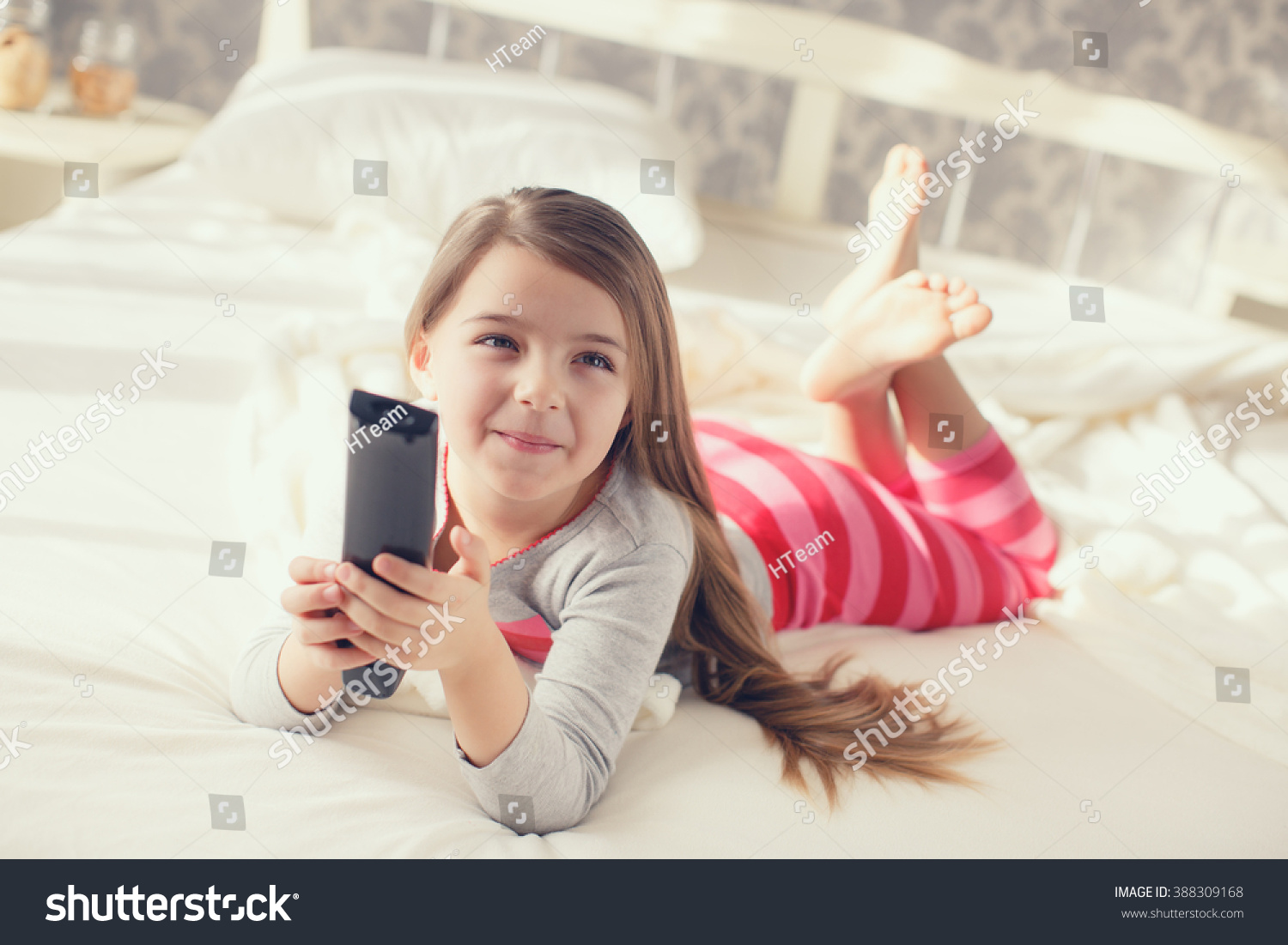 Little Girl Child Snacks Remote Control Stock Photo 388309168 ...