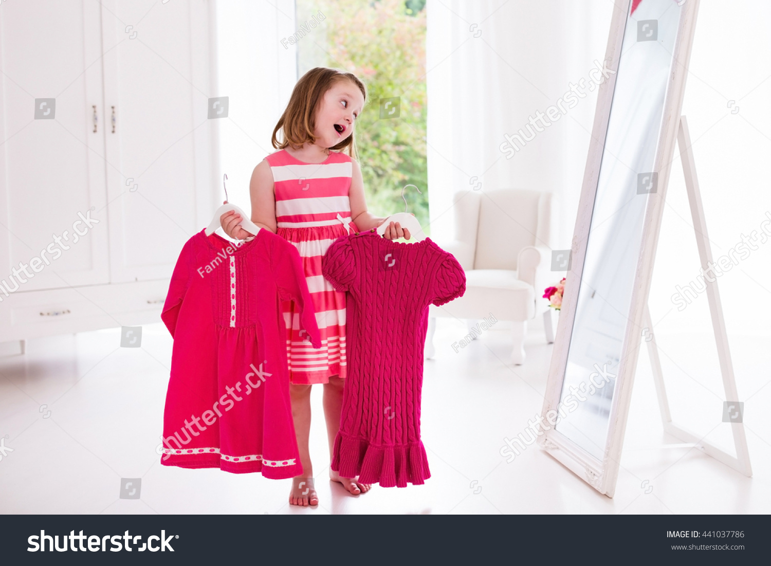 Little Girl Choosing Dresses White Bedroom Stock Photo Edit