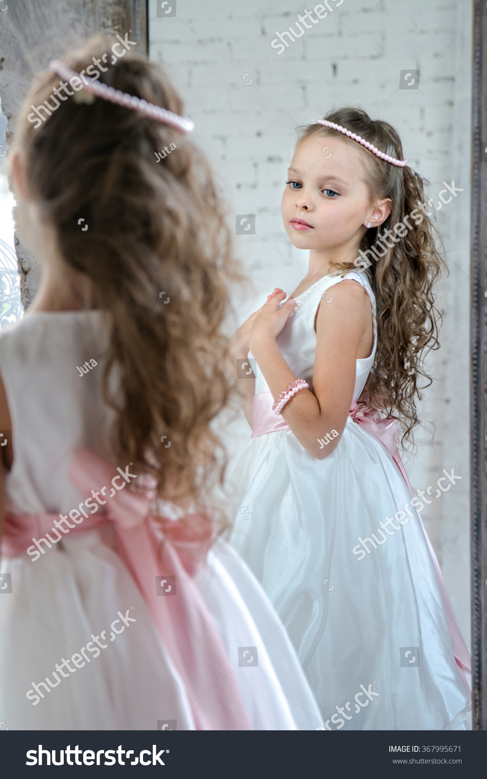 Little Girl Dresses Front Mirror Cute Stock Photo Edit Now 367995671