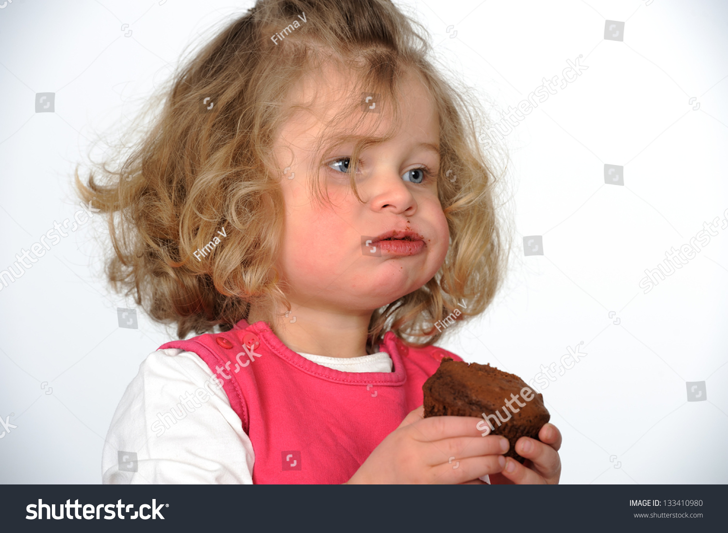 Little Girl Is Eating Chocolate Cake Stock Photo 133410980 : Shutterstock