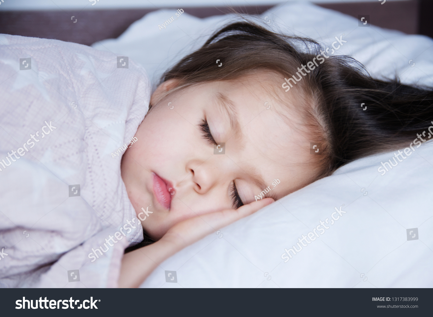 Little Girl Sleeping Lying On Bed Stock Photo 1317383999 | Shutterstock