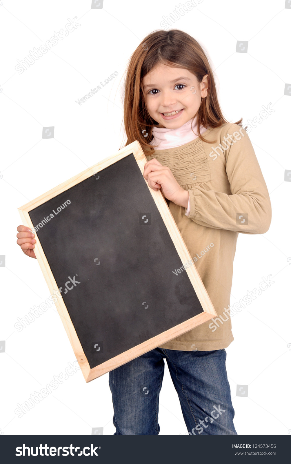 Little Girl With Black Board Stock Photo 124573456 : Shutterstock