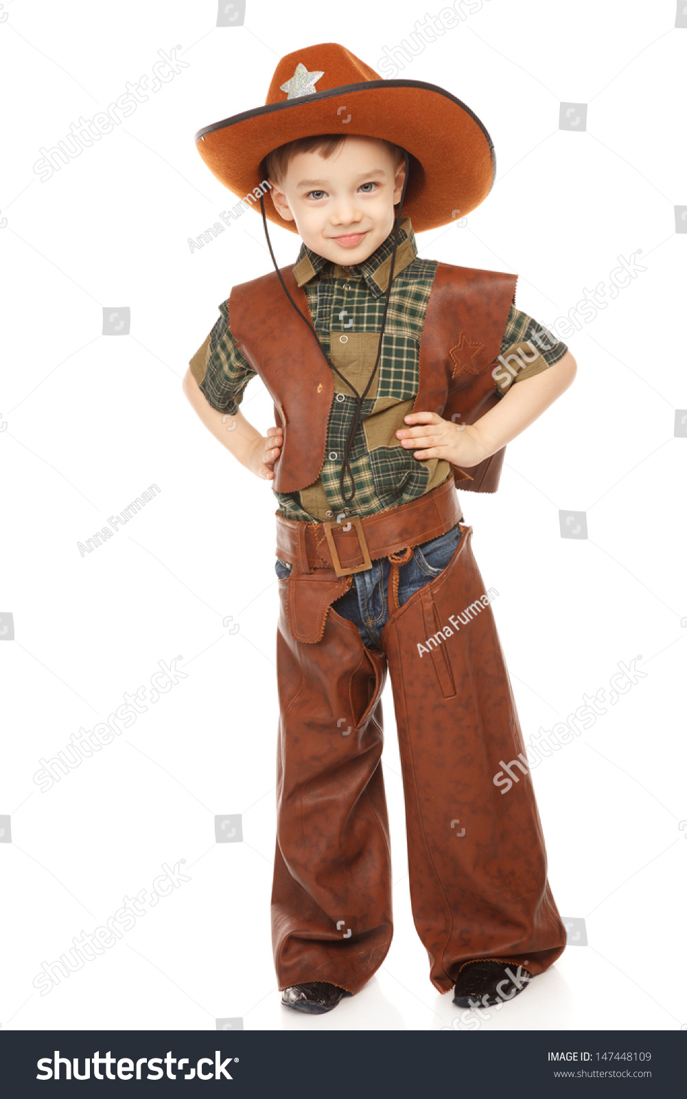 Little Happy Boy Cowboy Costume On Stock Photo 147448109 Shutterstock