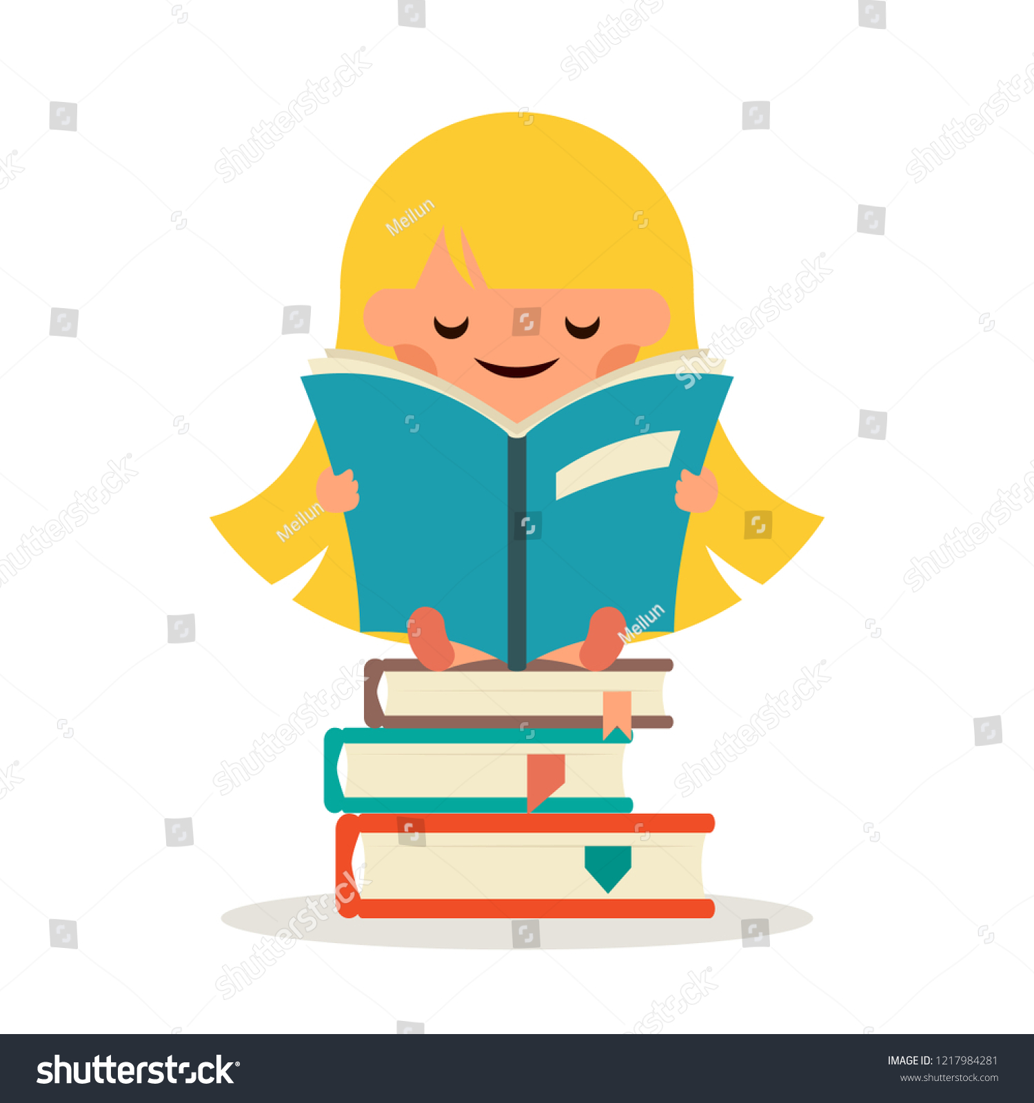 Little Happy Girl Read Fairy Tail Stock Illustration