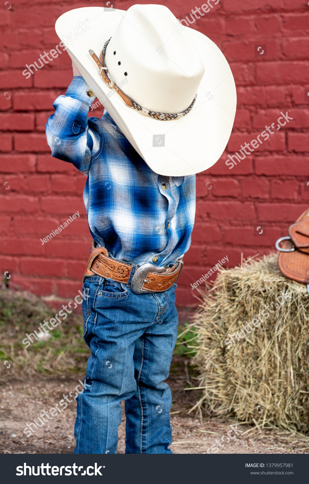 Little Kid Cowboy Hay Bell Stock Photo 