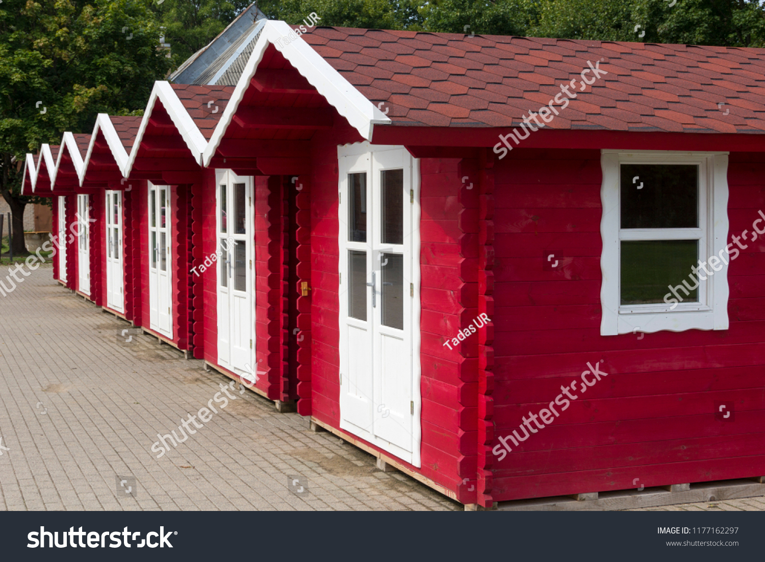 Little Red Cabin Row Stock Photo Edit Now 1177162297