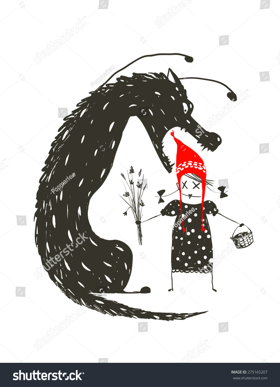 Little Red Riding Hood Black Scary Stock Illustration