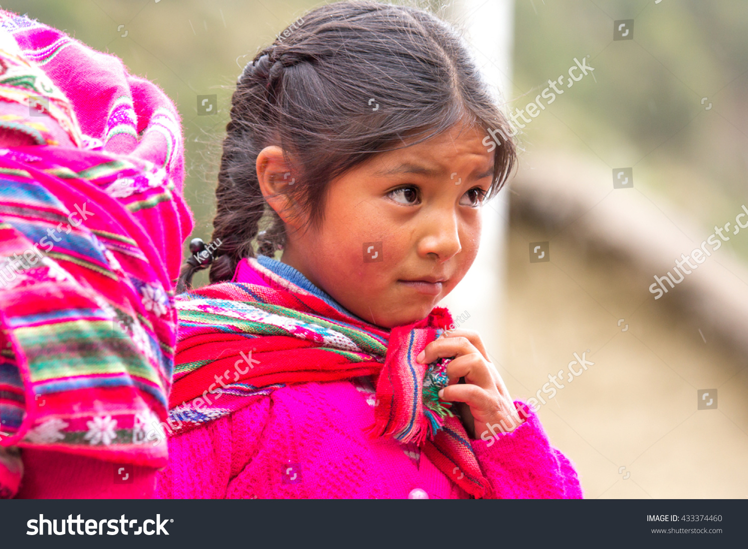 Little Shy Quechua Tribe Girl Traditional Stock Photo 433374460 