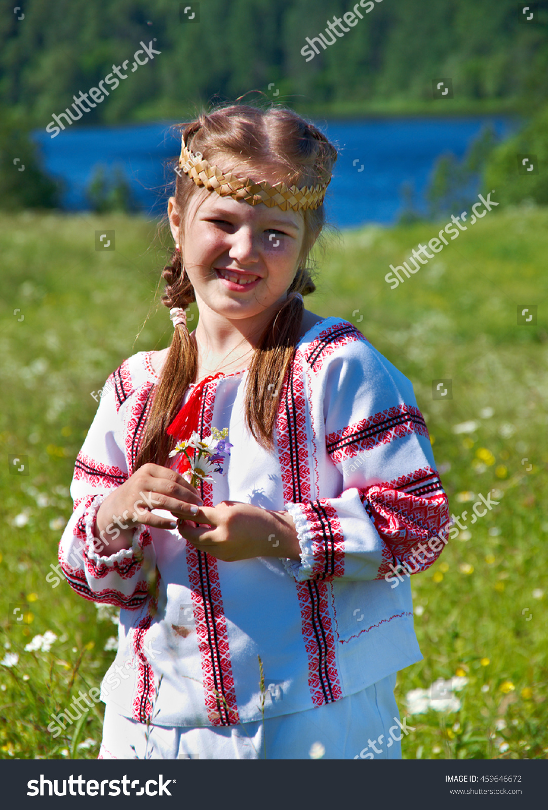 Little Slavic Girl National Dress Russian Stock Photo 459646672 ...