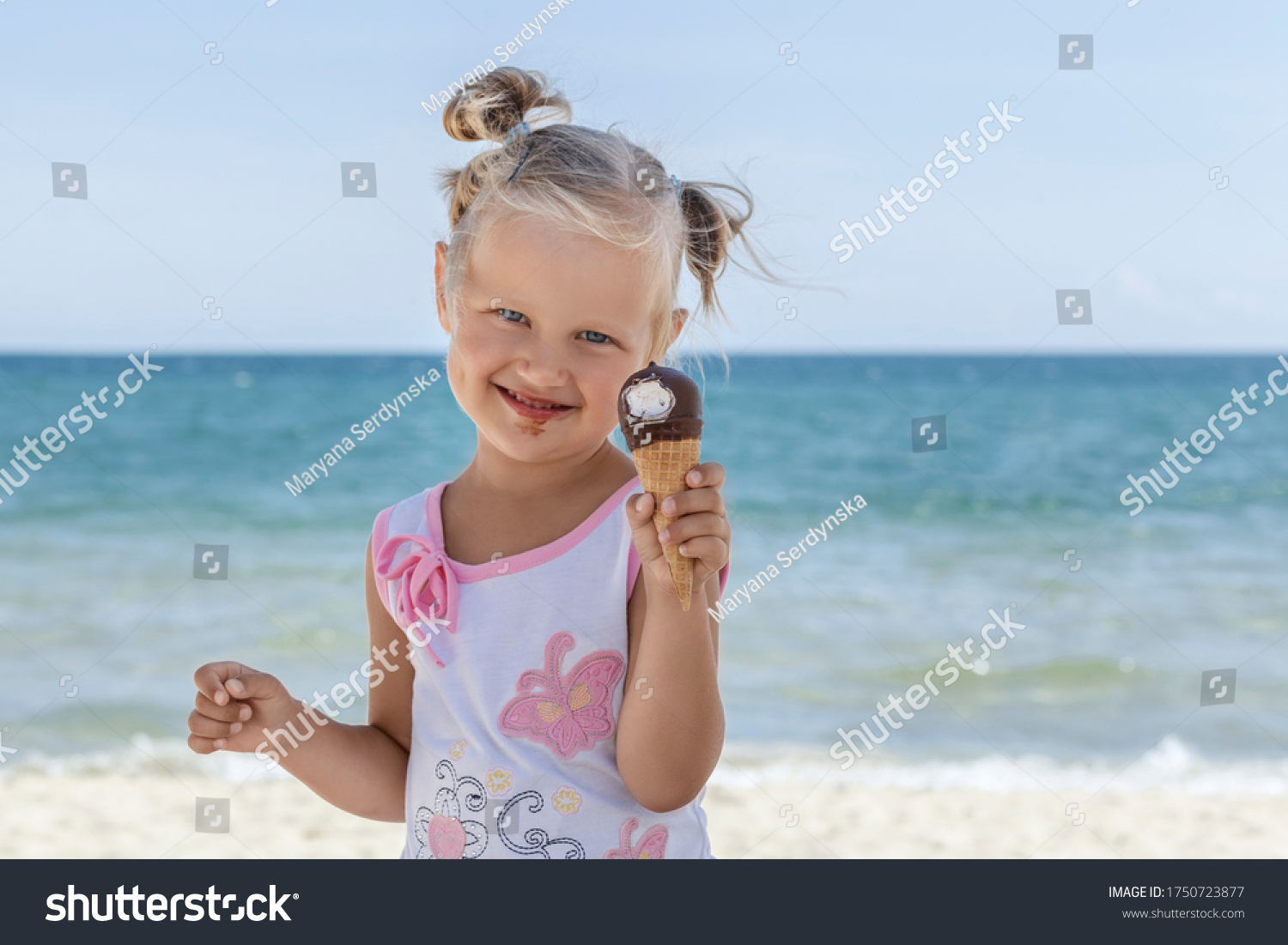 Little Smiling Blonde Tanned Girl Standing Stock Photo (Edit Now ...