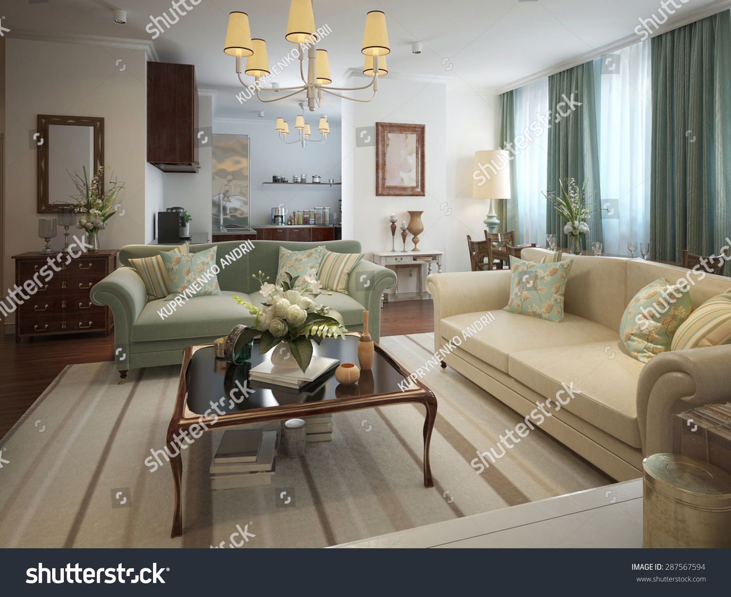 Living Room Neoclassical Style Warm Colors Stock Illustration ... Living Room Neoclassical Style Warm Colors Stock Illustration ...