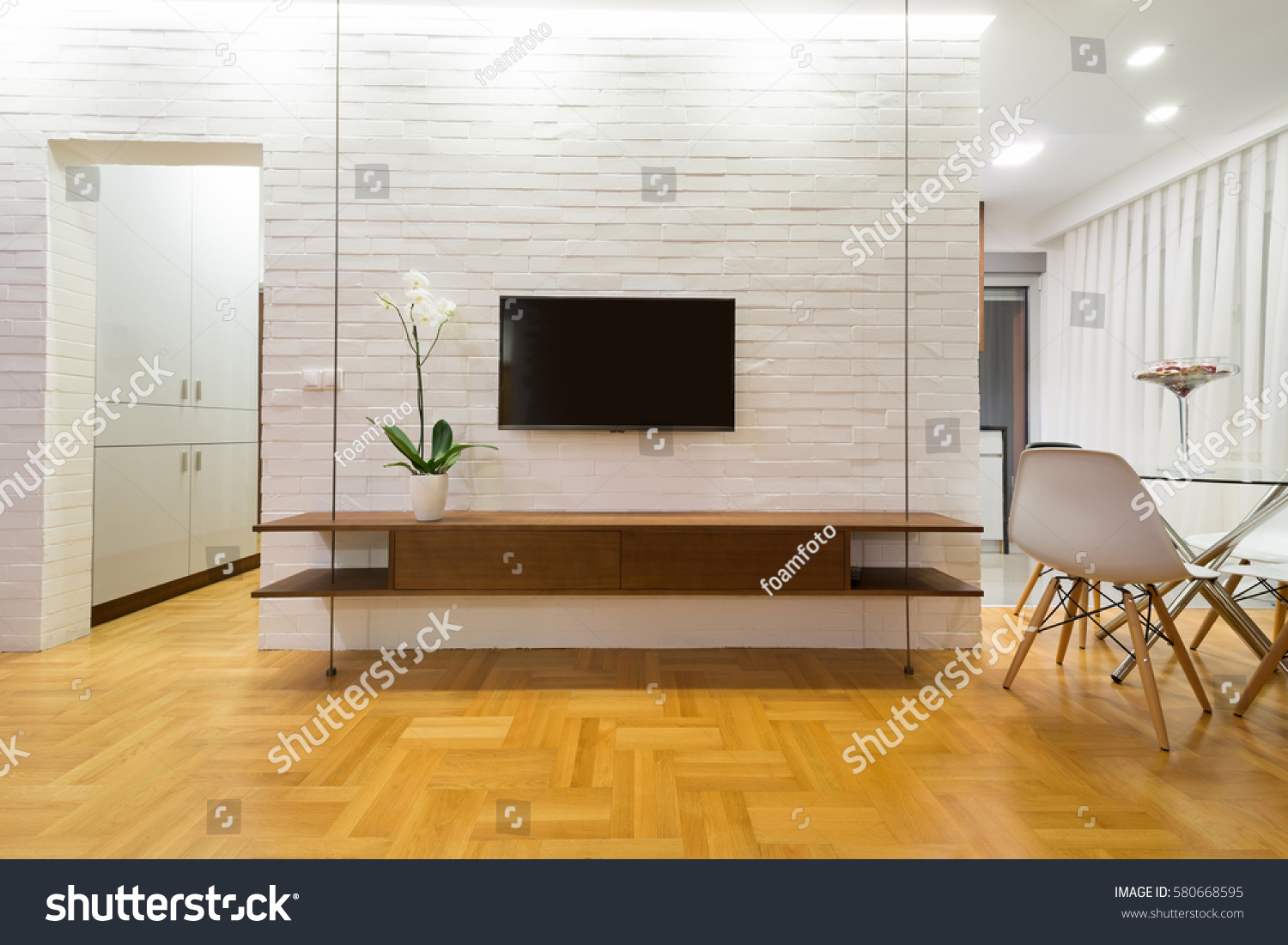 Living Room Interior Tv Stand Wall Stock Photo Edit Now 580668595