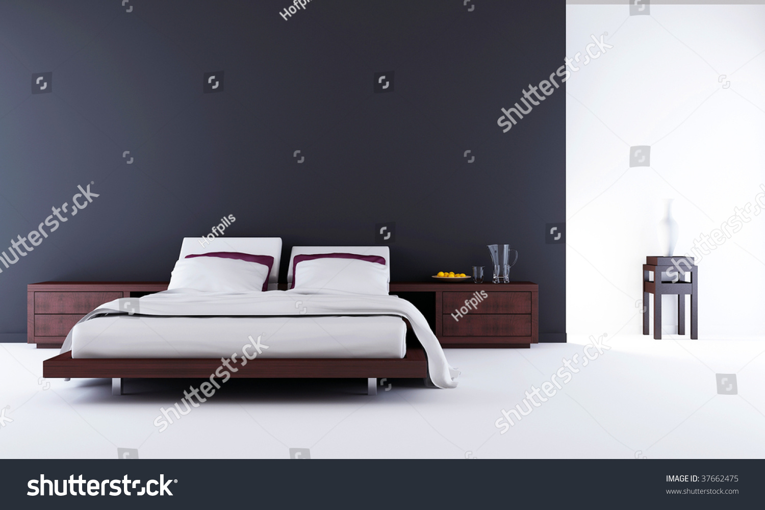 Living Room Setting - Bed To Face A Blank Wall Stock Photo ...
