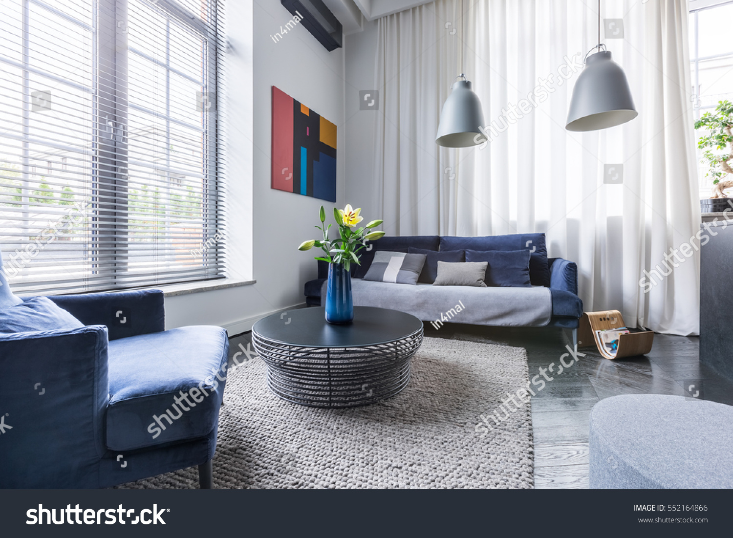 Living Room Blue Upholstered Furniture Window Stock Photo Edit