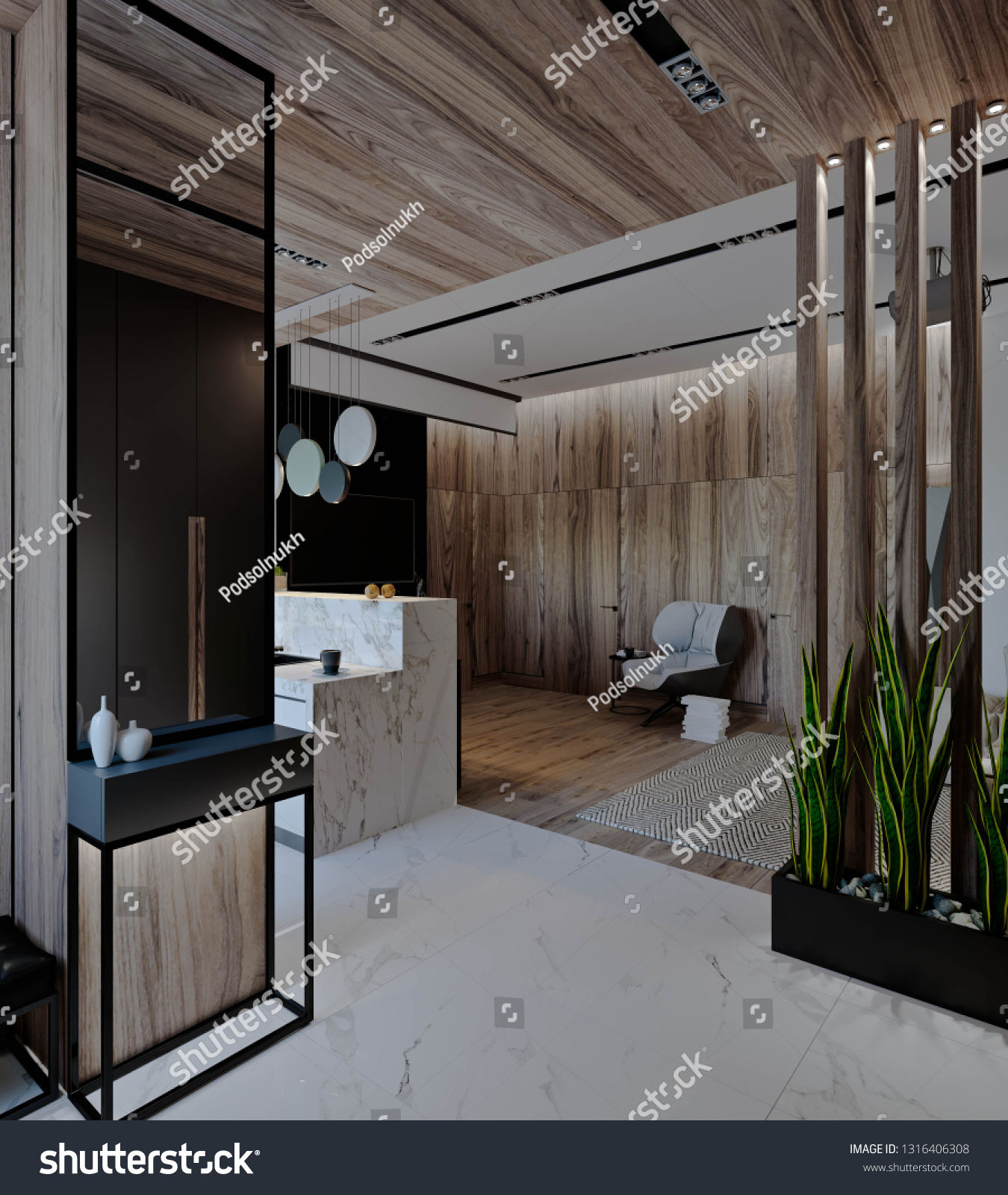 Living Room Kitchen Hallway Dining Room Stock Illustration 1316406308