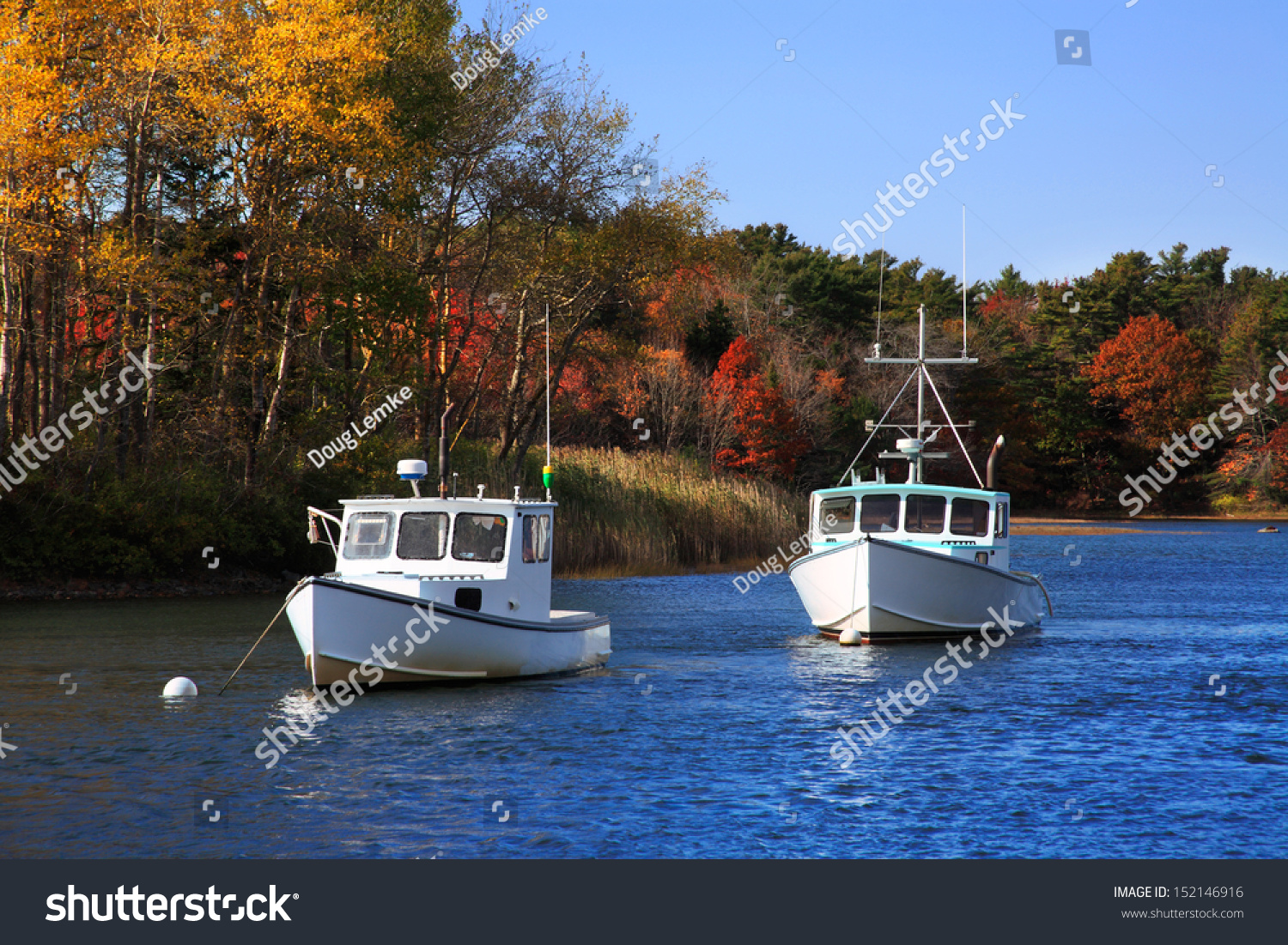 Lobster Boats At Rest On A Sunny Autumn Morning In Kennebunkport Harbor ...