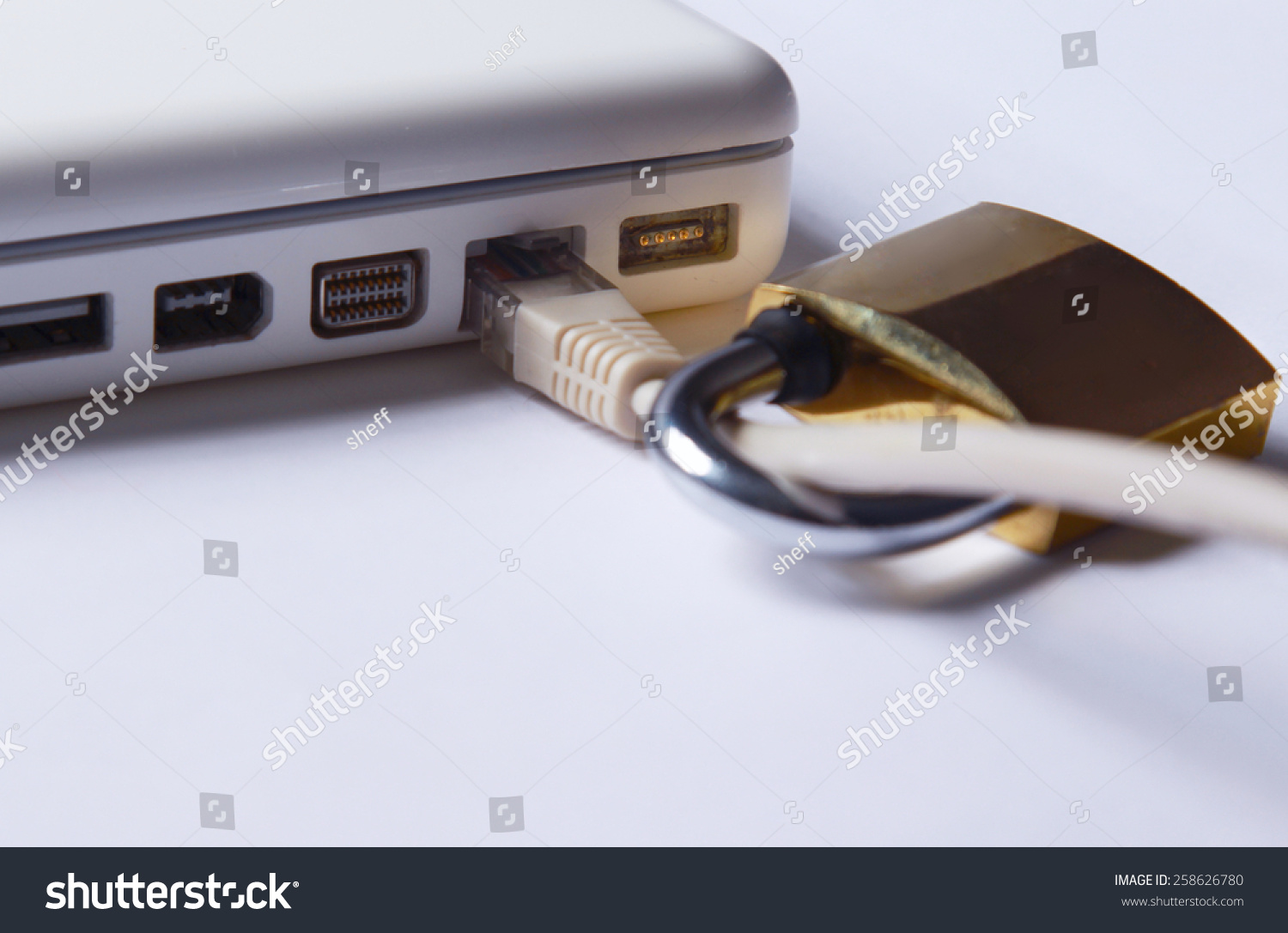 Lock On White Laptop Desk Stock Photo Edit Now 258626780