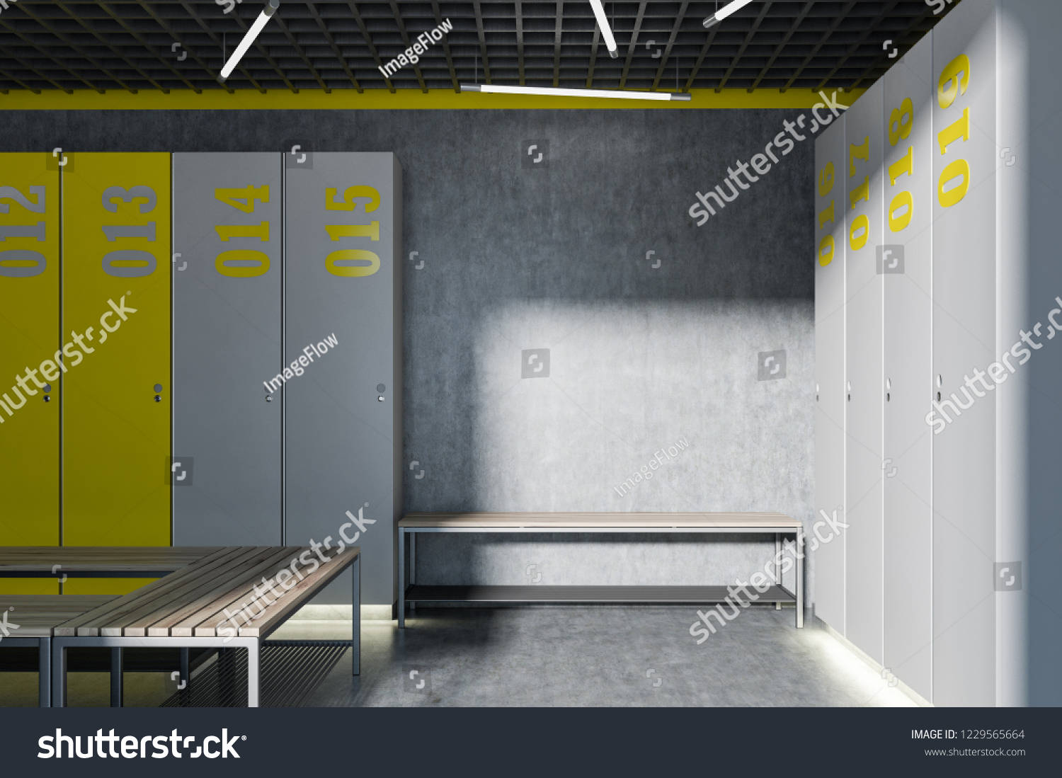 Locker Room Interior Concrete Walls Floor Stock Illustration