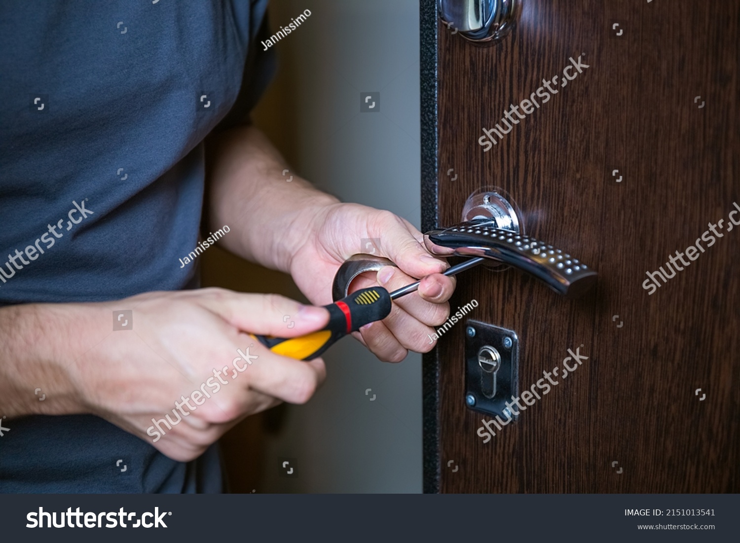 Locksmith Replacing Door Lock New After Stock Photo Shutterstock