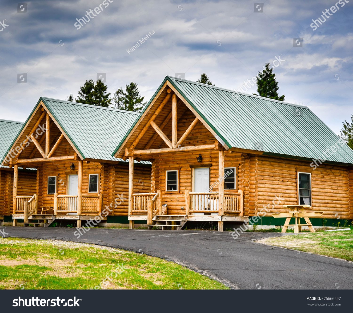 Log Cabin By Lake Stock Photo Edit Now 376666297