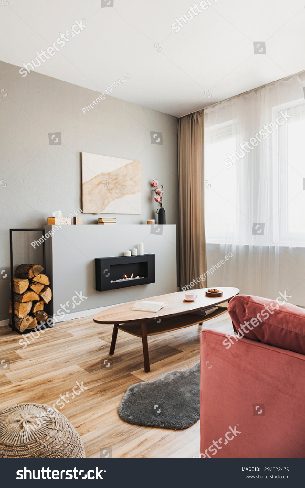 Log Wood Next Modern Fireplace Trendy Stock Photo Edit Now