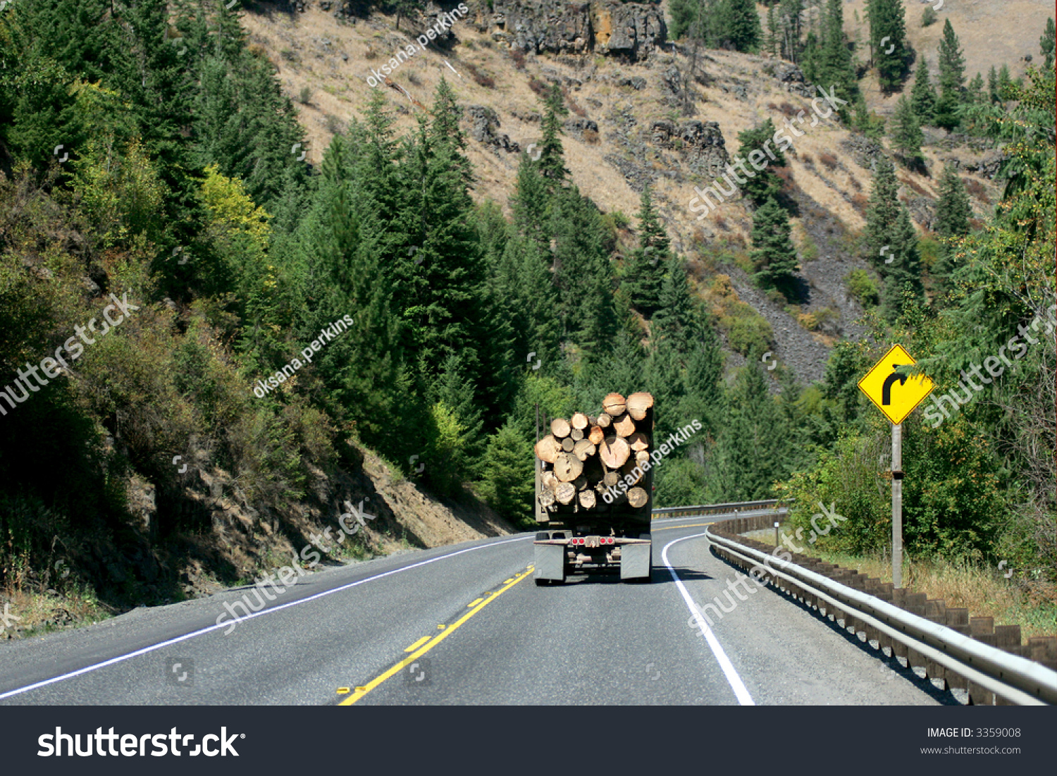 Logging Truck Driving On Winding Road Stock Photo 3359008 : Shutterstock