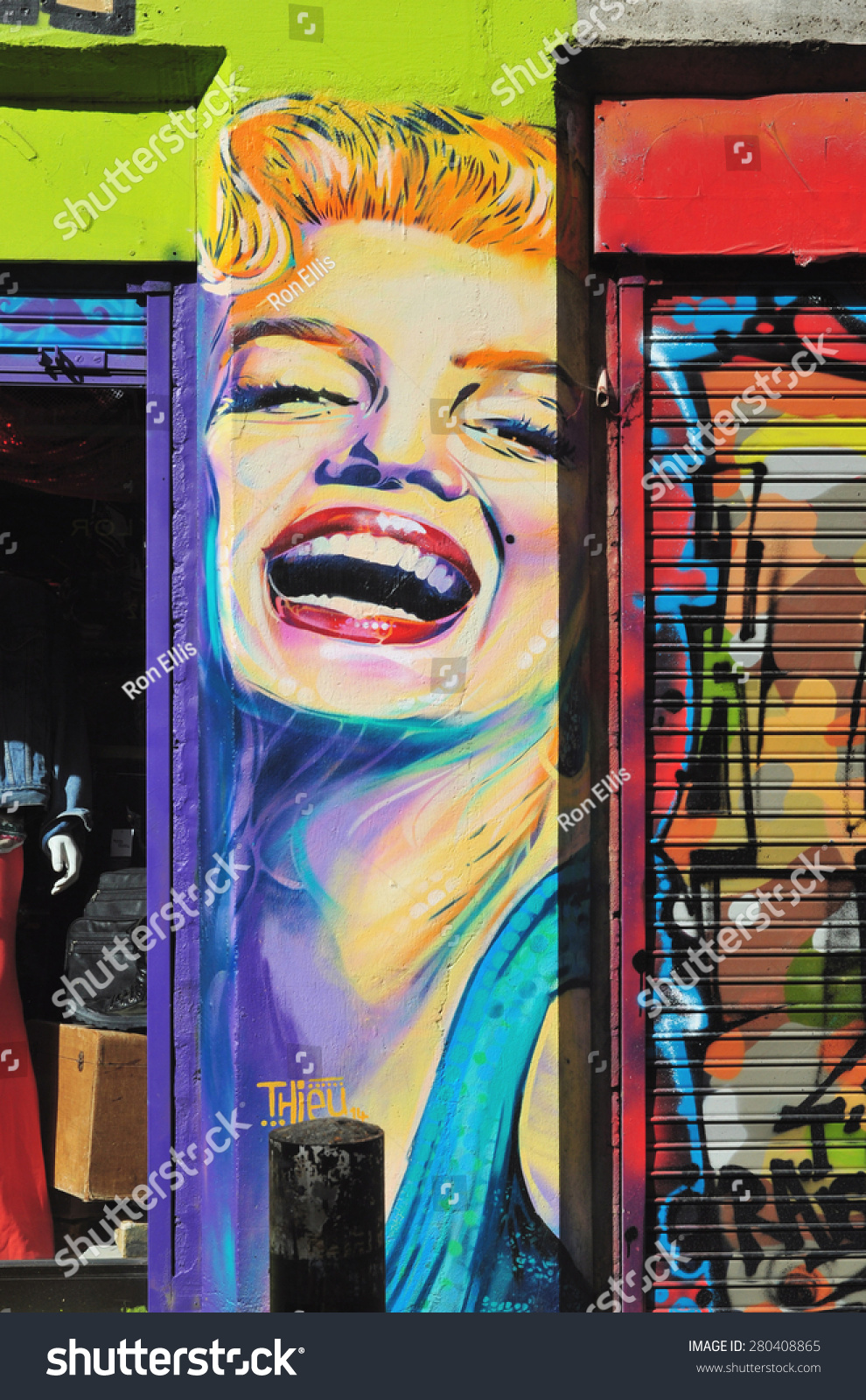 London - April 11, 2015. Street Art Of Marilyn Monroe Painted Between ...