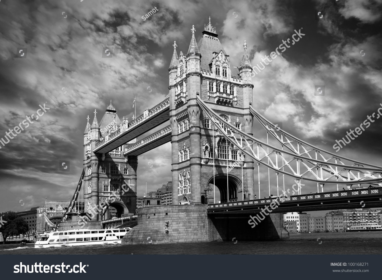 London Tower Bridge In Black And White Style, England Stock Photo ...