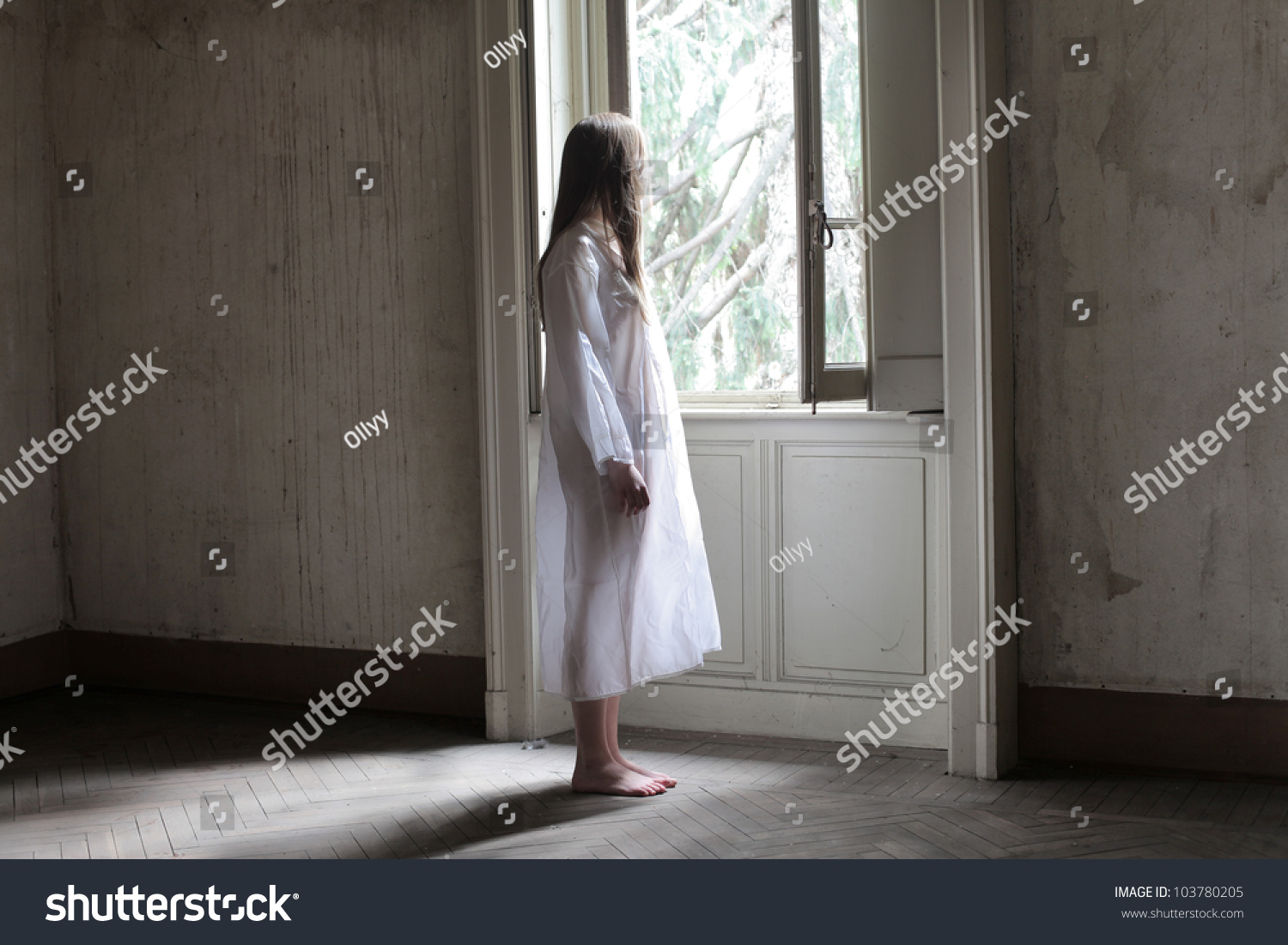 Lonely Beautiful Woman Night Gown Empty Stock Photo (Edit Now) 103780205