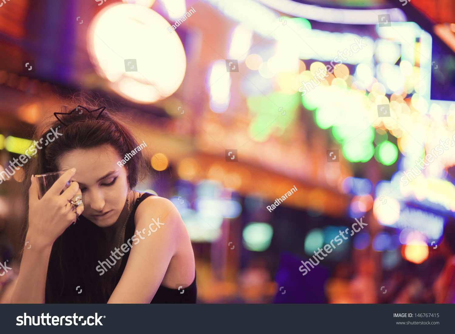 Lonely Girl Is Drinking In A Bar One Night Stock Photo 146767415 ...