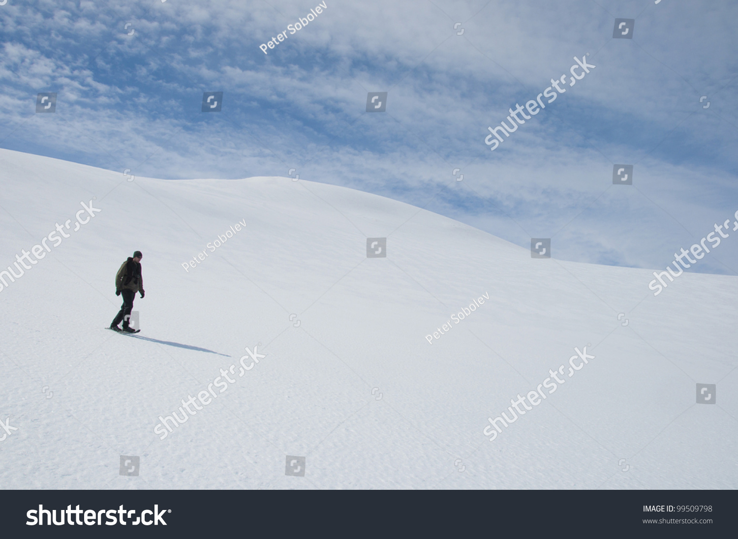 Lonely Man Walking Along The Snow Slope In Antarctic Stock Photo ...