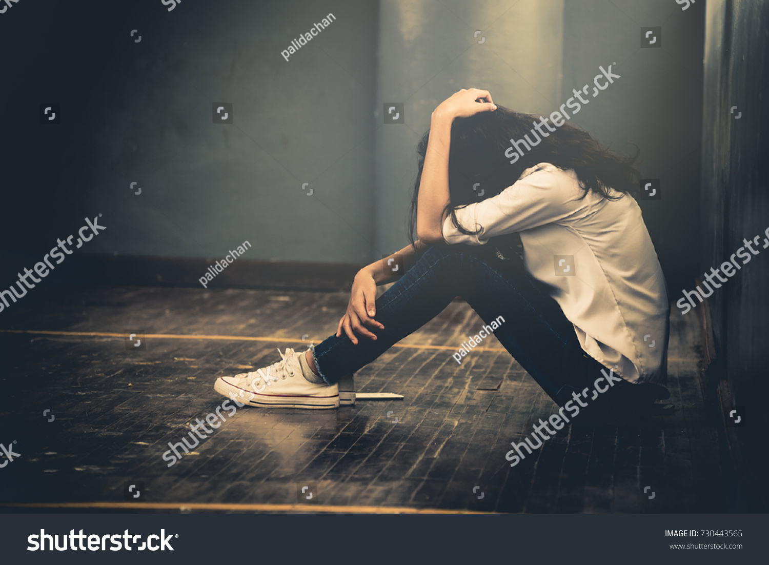 Lonely Sad Teenager Student Cry Hug Stock Photo 730443565 | Shutterstock