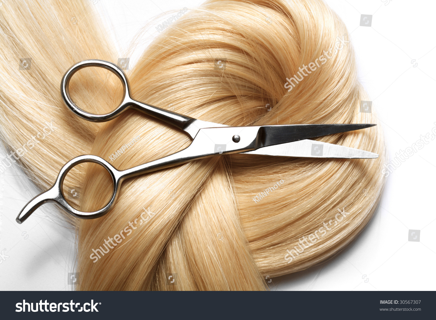 Long Blond Human Hair Closeup Scissors Stock Photo 