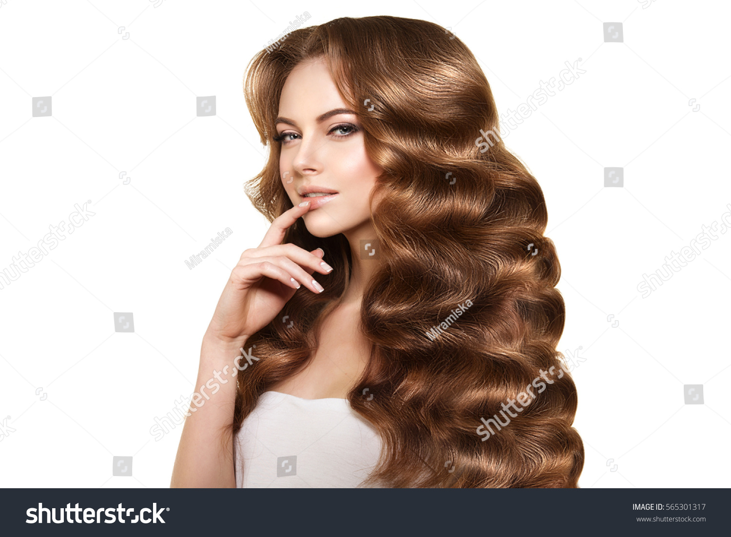 Long Hair Waves Curls Updo Hairstyle Stock Photo 4