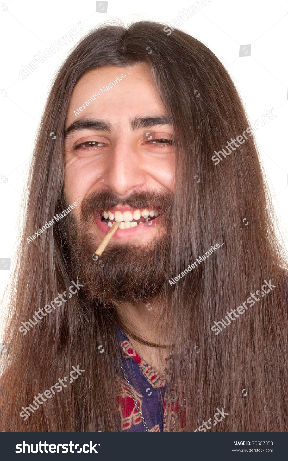 Long-Haired Hippie Man Smoking Cigarette Or Marijuana Joint Stock Photo ...