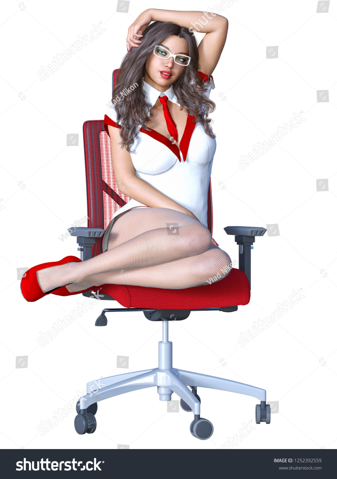Longhaired Sexy Brunette Secretary White Pantyhosebeautiful Stock Illustration 1252392559 6492