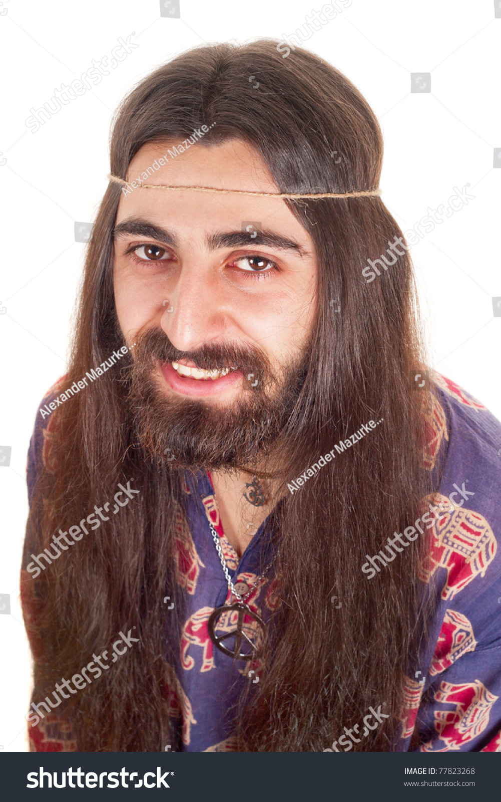 Longhaired Smiling Hippie Man Stock Photo 77823268 - Shutterstock