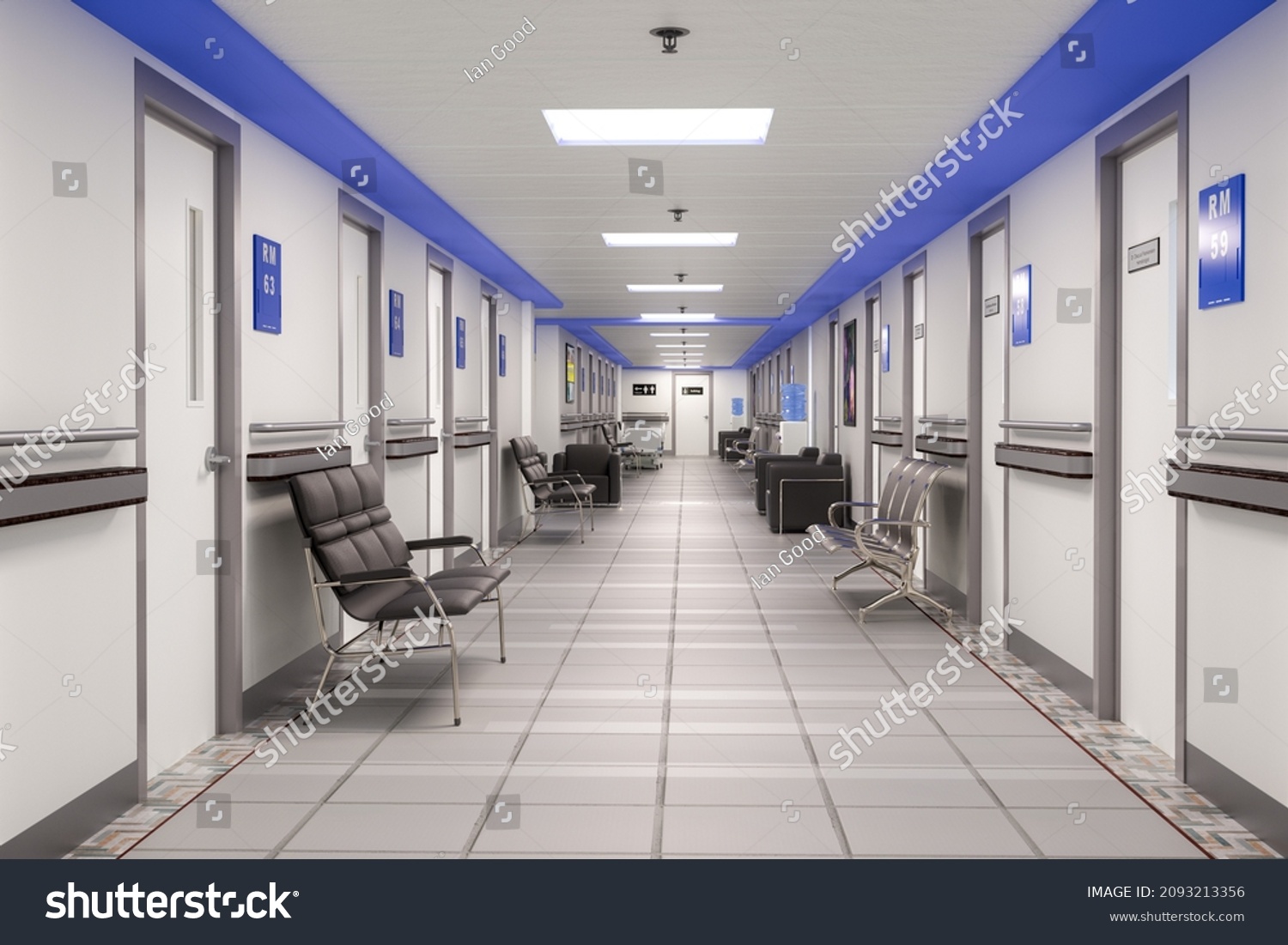 Long Straight Corridor Hospital Seats Doors Stock Illustration ...