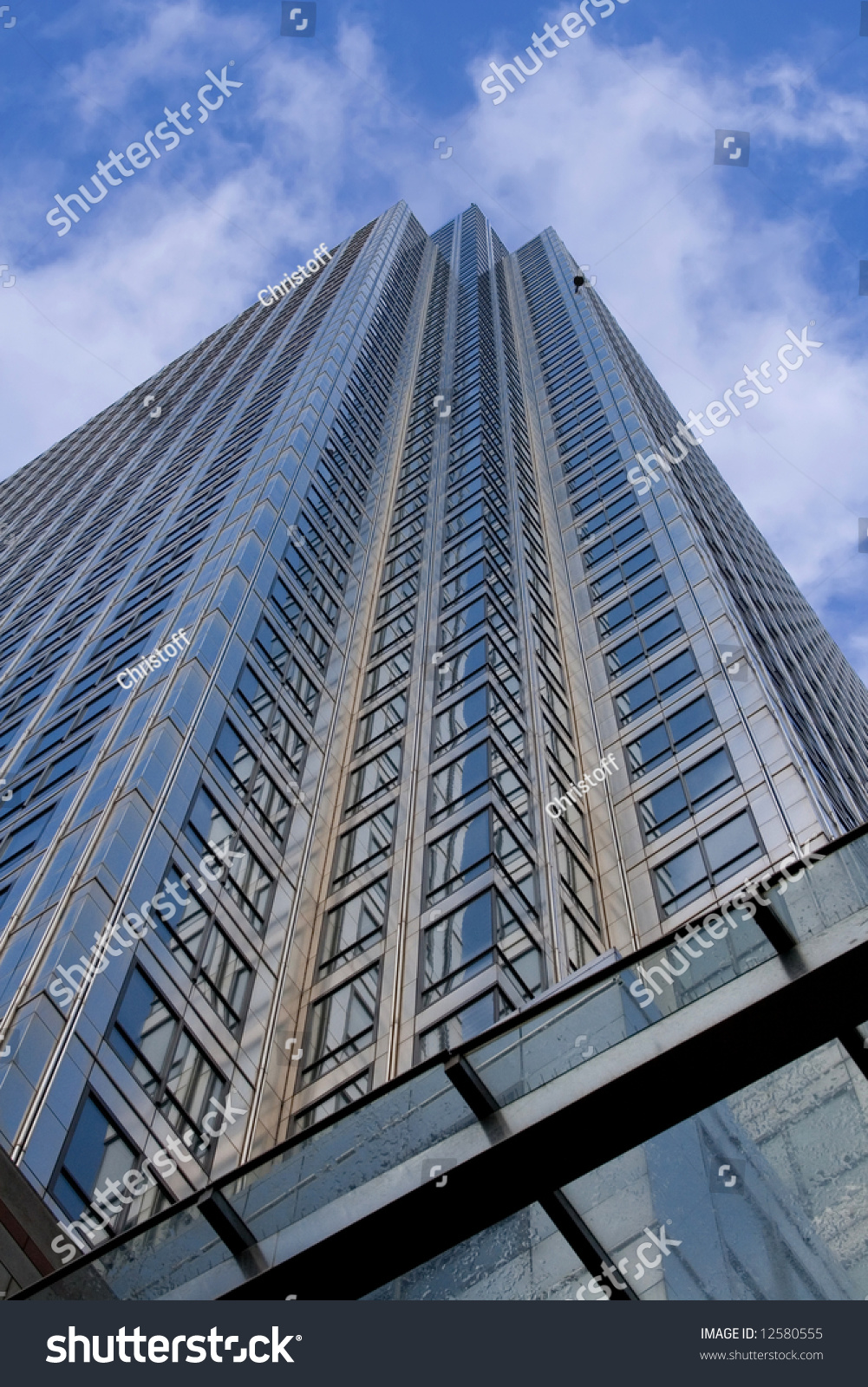 Looking Up A Very Tall Steel Office Building At The Sky Stock Photo ...