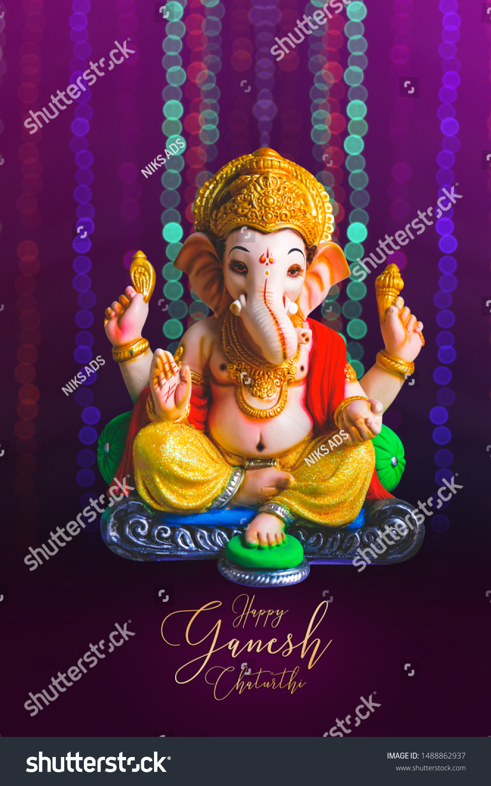 Lord Ganesha With Happy Ganesh Chaturthi Stock Photo Edit Now 1488862937