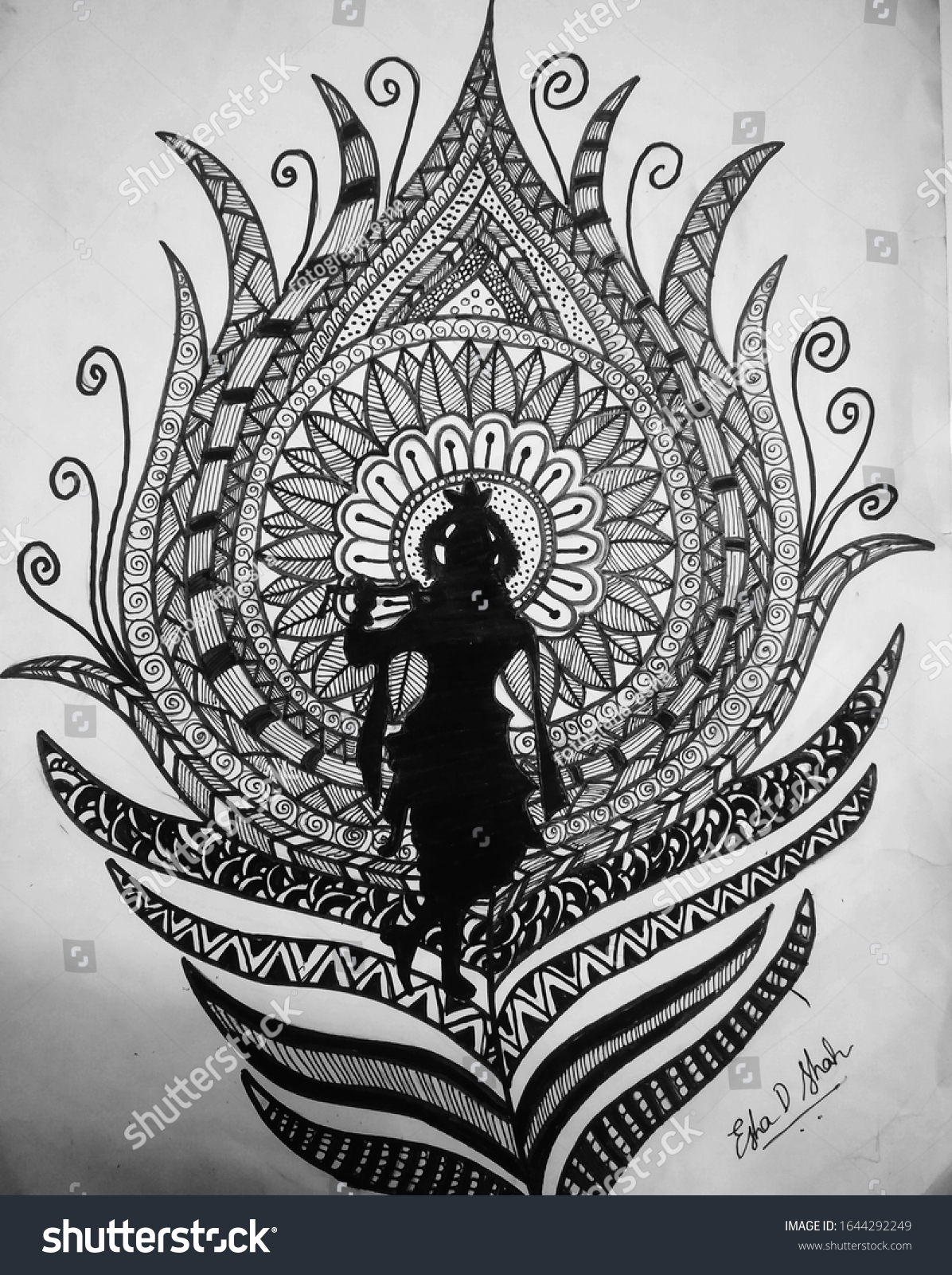 Lord Krishna mandala Art Zeichnung.: Stockillustration 1644292249 ...