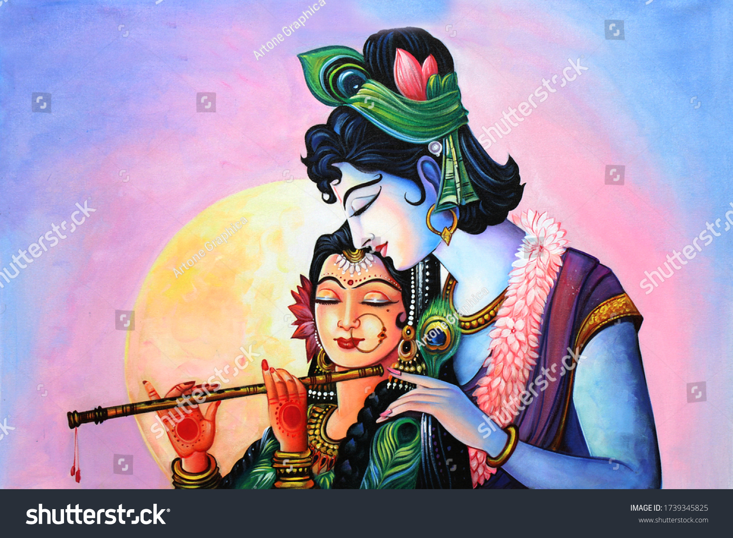 eCraftIndia Krishna Playing Flute Satinato Matt Texture UV Art Painting
