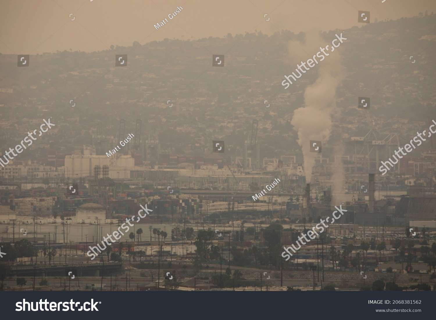 2 306 California Smog Images Stock Photos Vectors Shutterstock   Stock Photo Los Angeles California Usa September Emissions From The Port Of Los Angeles Destroy 2068381562 